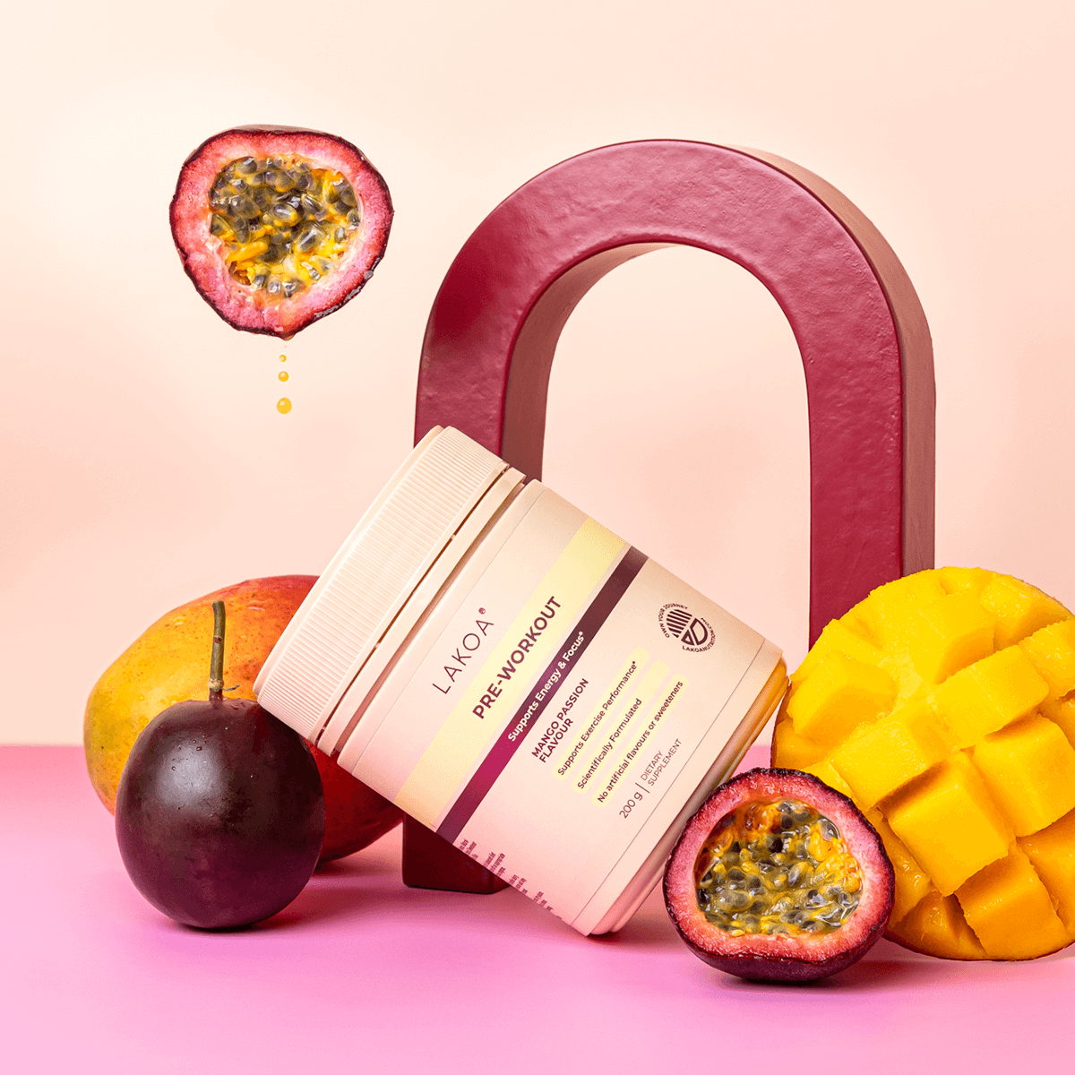 Preworkout supplement with mango and passionfruit