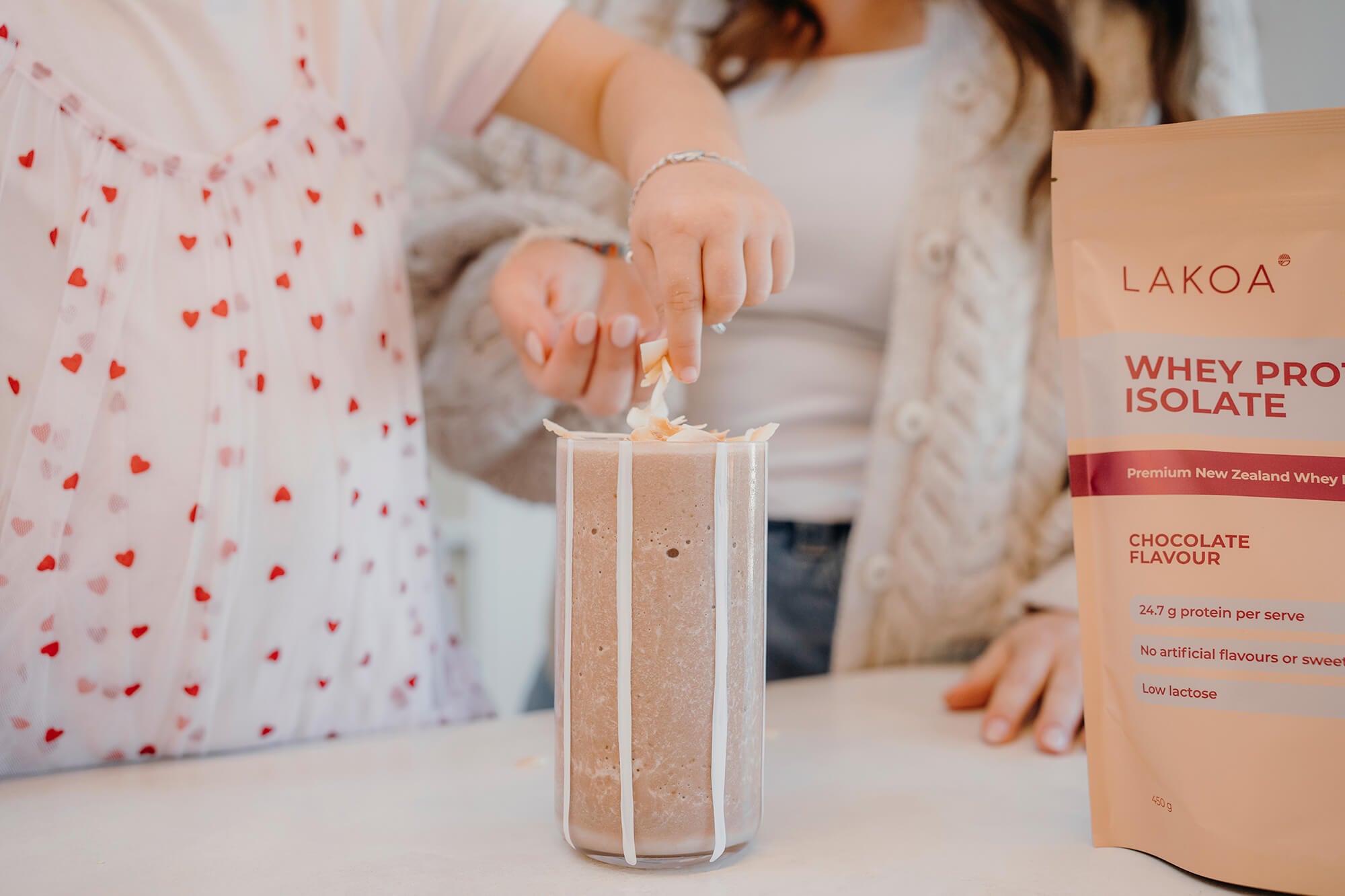 Garnishing protein powder smoothie